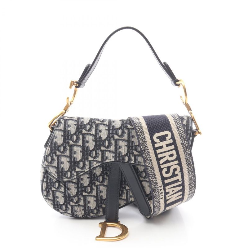Dior Saddle Bag Mini Oblique Peacock Navy Canvas Leather Ivory. Navy. Black