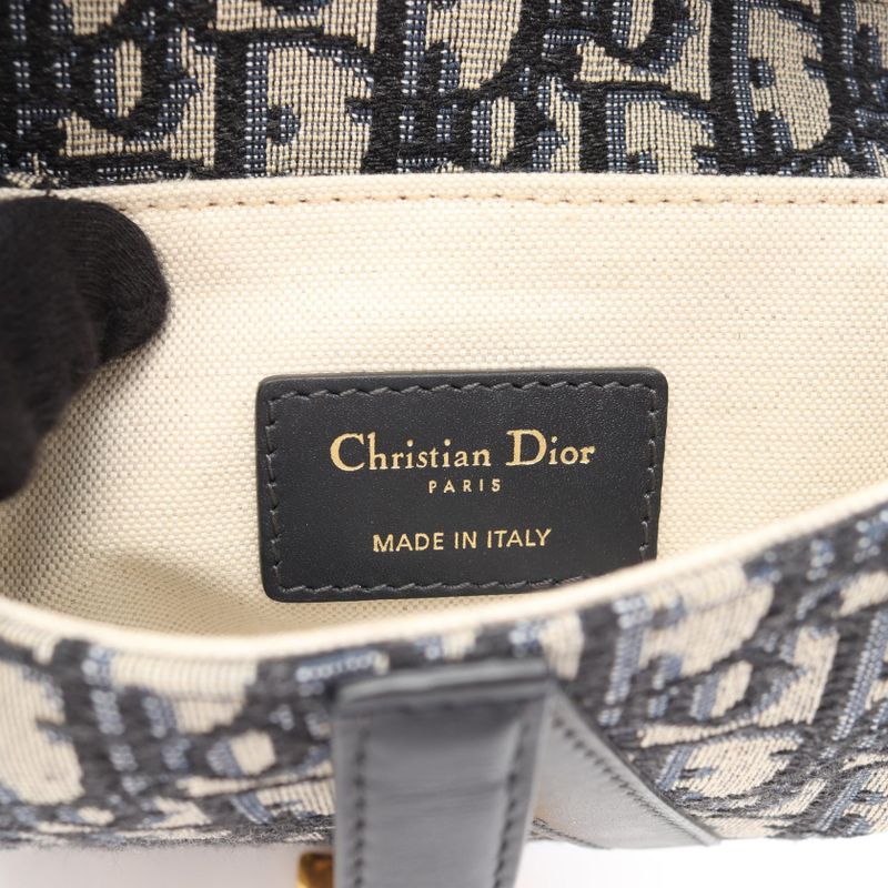 Dior Saddle Bag Mini Oblique Peacock Navy Canvas Leather Ivory. Navy. Black