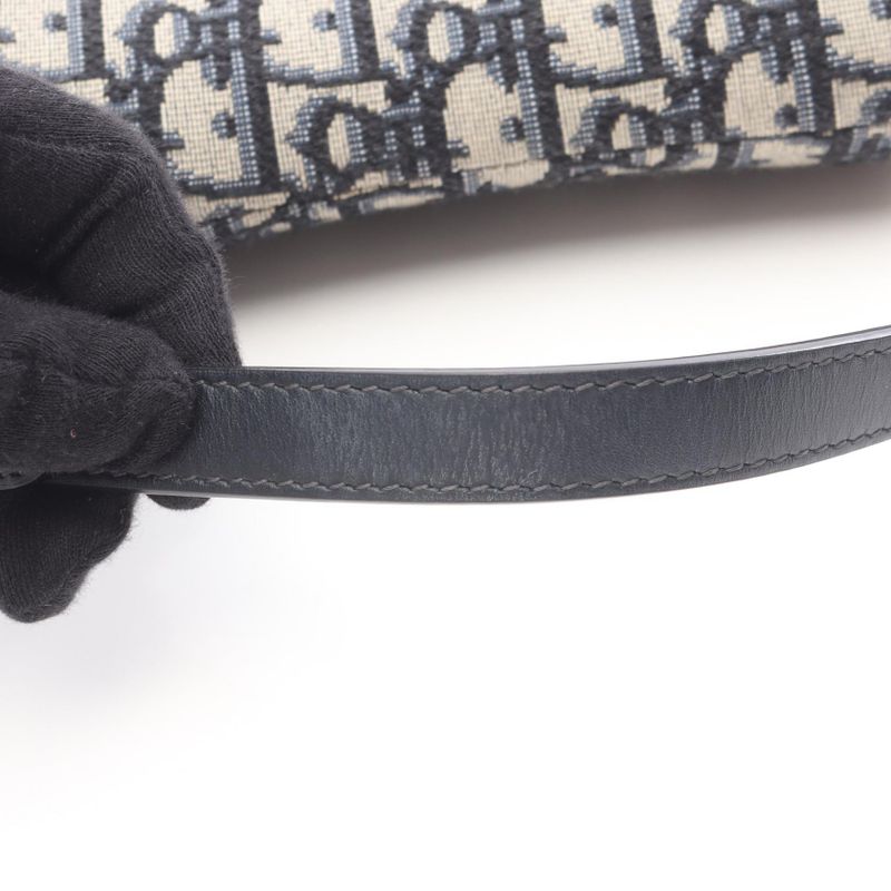 Dior Saddle Bag Mini Oblique Peacock Navy Canvas Leather Ivory. Navy. Black