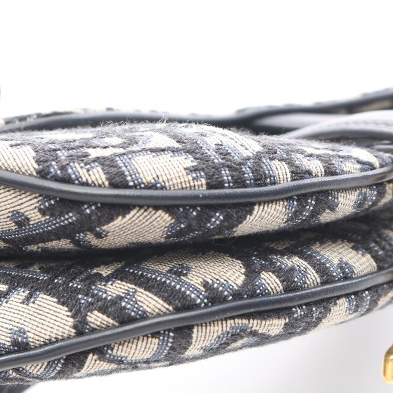 Dior Saddle Bag Mini Oblique Peacock Navy Canvas Leather Ivory. Navy. Black