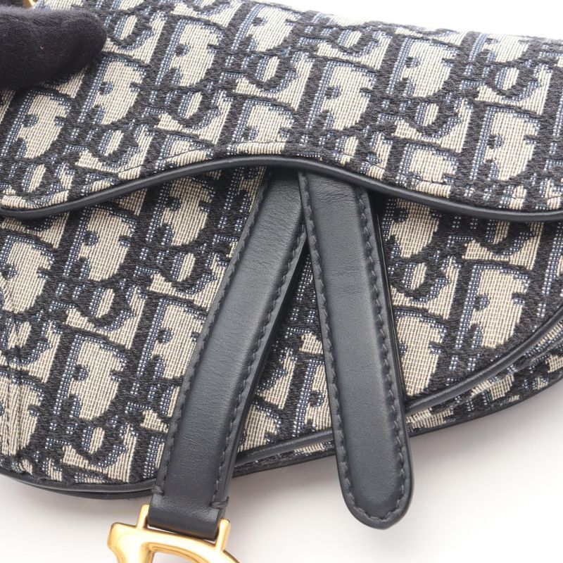 Dior Saddle Bag Mini Oblique Peacock Navy Canvas Leather Ivory. Navy. Black