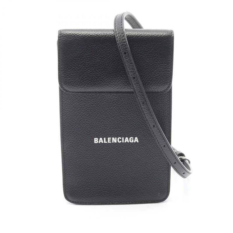 Balenciaga Shoulder Bag Cash Phone Case Black Leather Flap