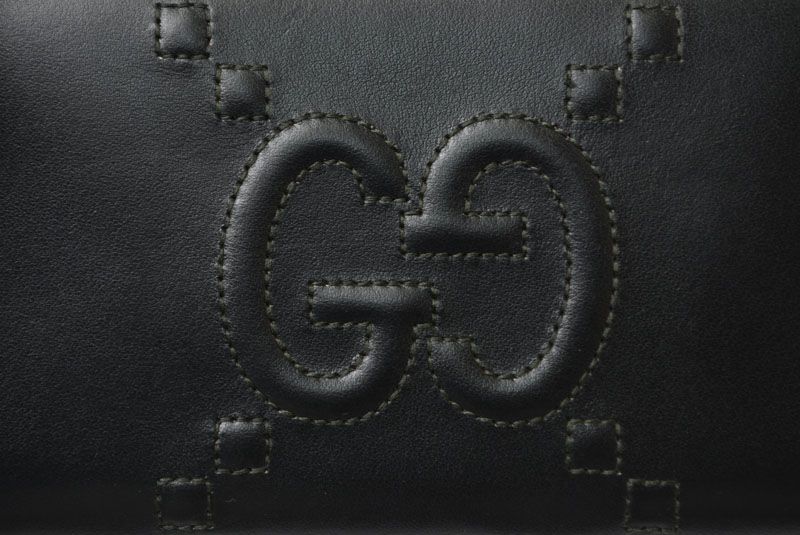 Gucci Wallet Logo Zip Around GG Stitch Black