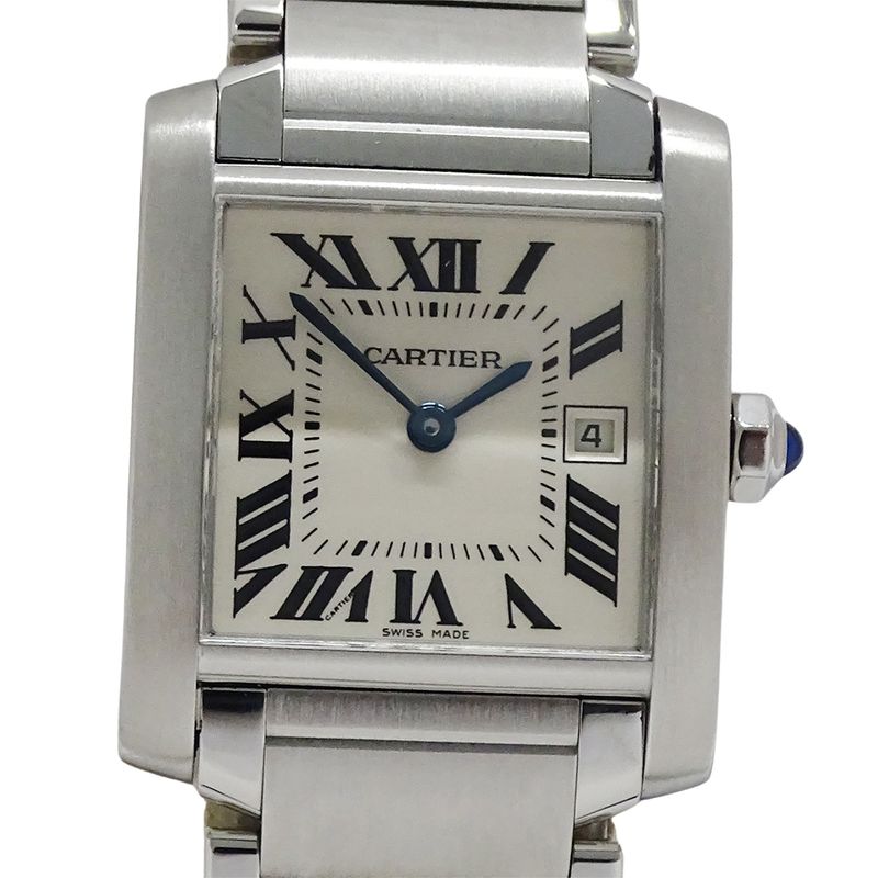Cartier Watch Boys Tank Francaise MM Date Quartz Stainless Steel Dial Ivory