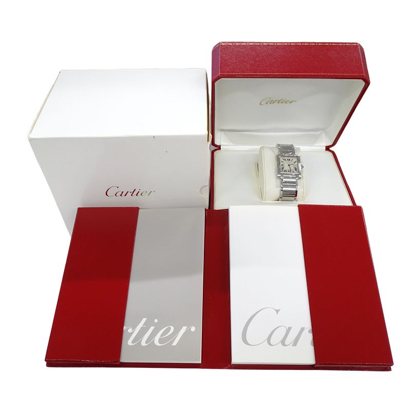 Cartier Watch Boys Tank Francaise MM Date Quartz Stainless Steel Dial Ivory