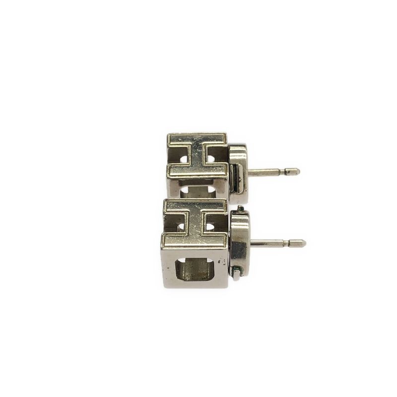 Hermes Cage Ash Cube Earrings Silver Off White Silver-off