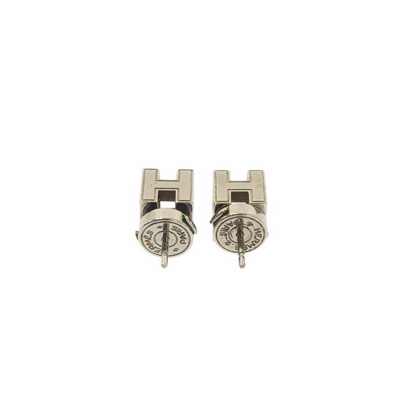 Hermes Cage Ash Cube Earrings Silver Off White Silver-off