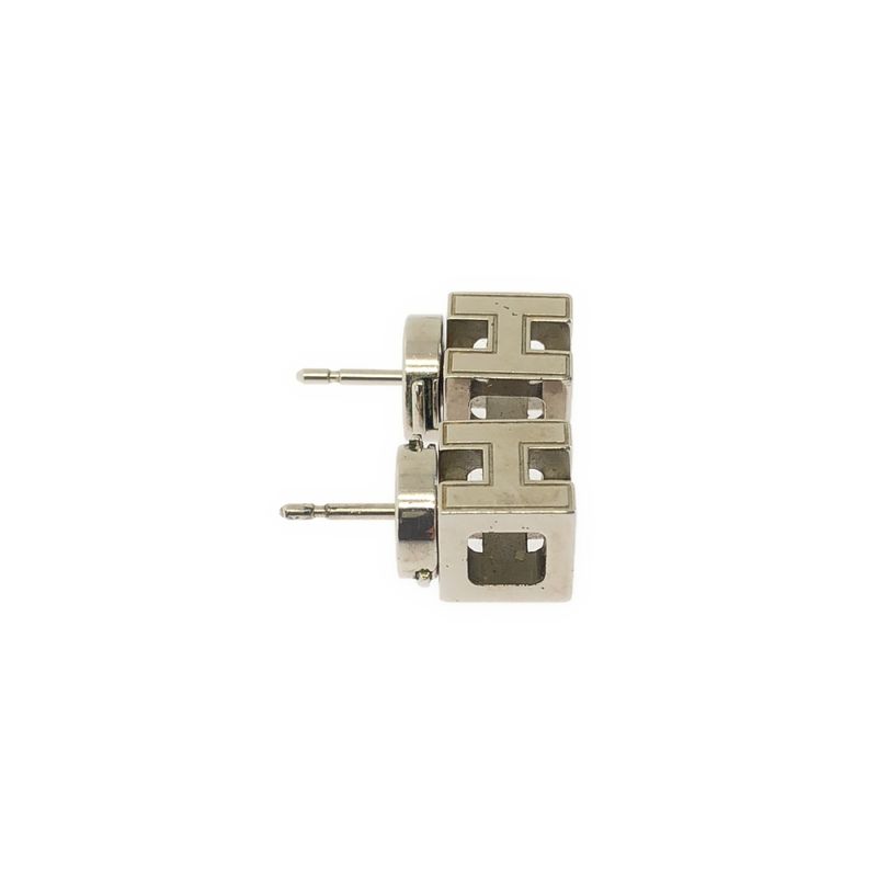 Hermes Cage Ash Cube Earrings Silver Off White Silver-off