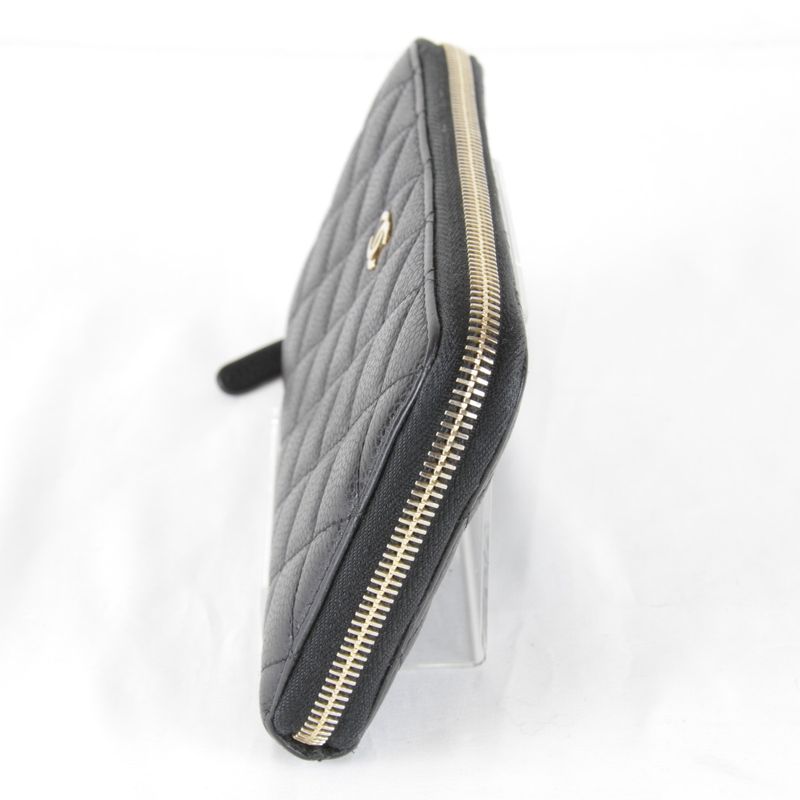 Chanel Quilted Caviar Leather Round Zip Wallet Black Grain