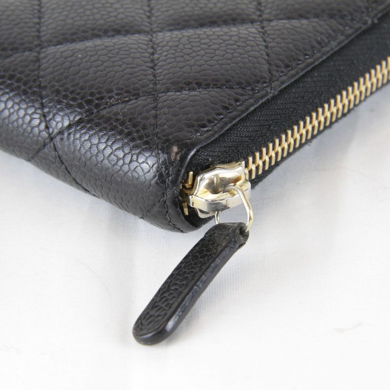 Chanel Quilted Caviar Leather Round Zip Wallet Black Grain