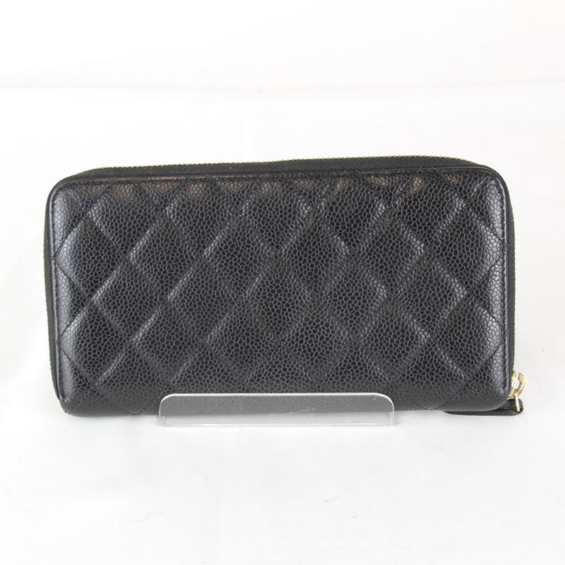Chanel Quilted Caviar Leather Round Zip Wallet Black Grain