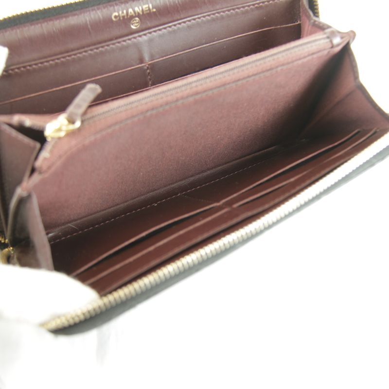 Chanel Quilted Caviar Leather Round Zip Wallet Black Grain