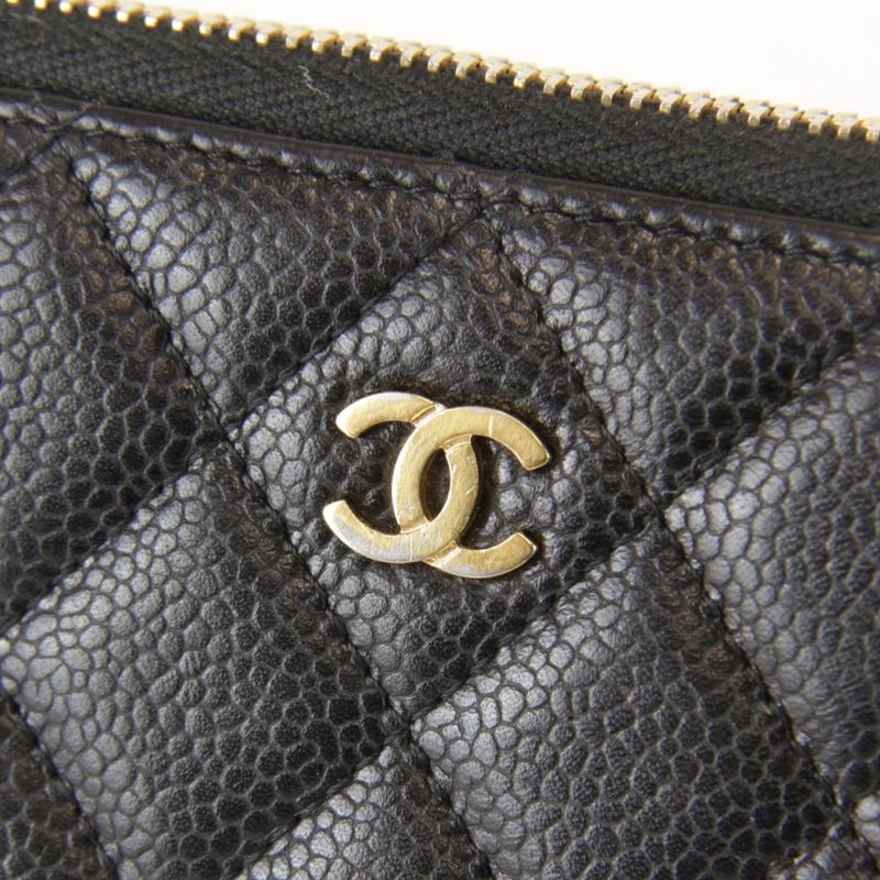 Chanel Quilted Caviar Leather Round Zip Wallet Black Grain