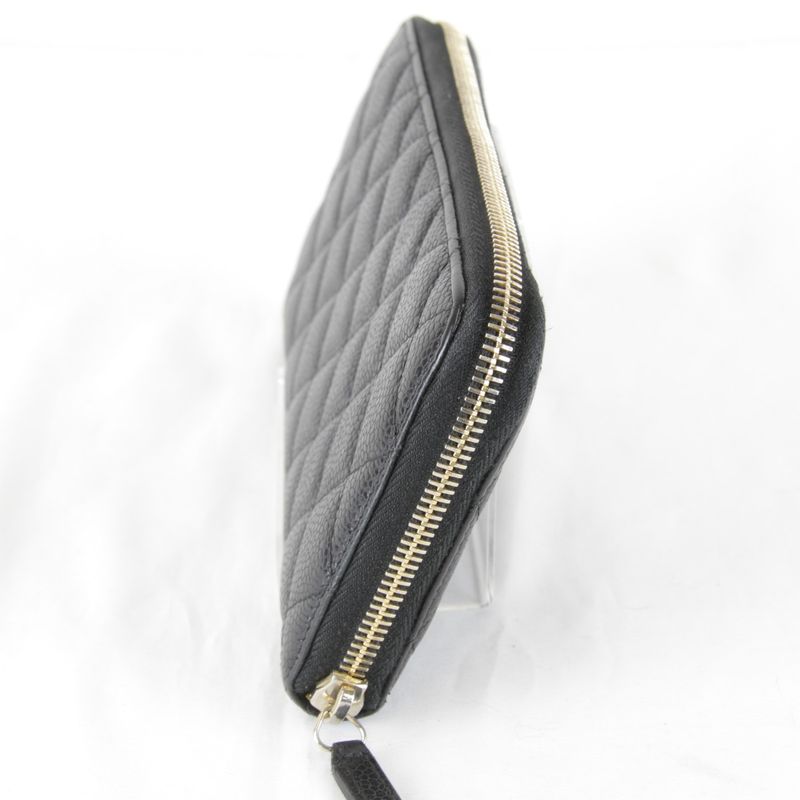 Chanel Quilted Caviar Leather Round Zip Wallet Black Grain