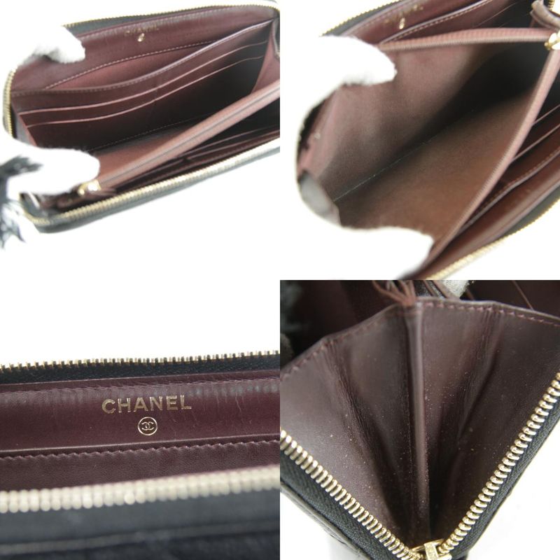 Chanel Quilted Caviar Leather Round Zip Wallet Black Grain