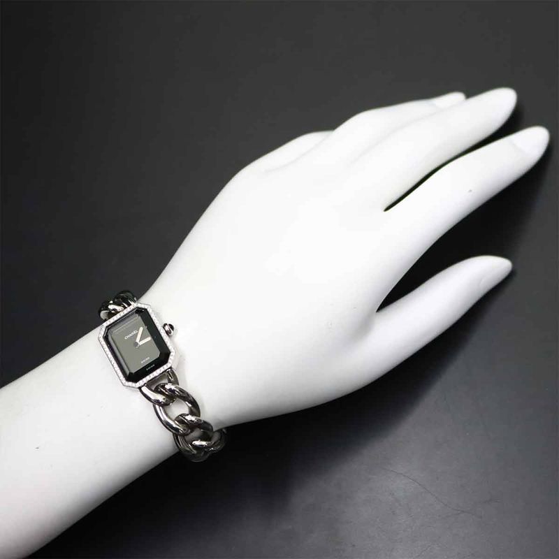 Chanel Premiere L Diamond Bezel Watch Black Quartz