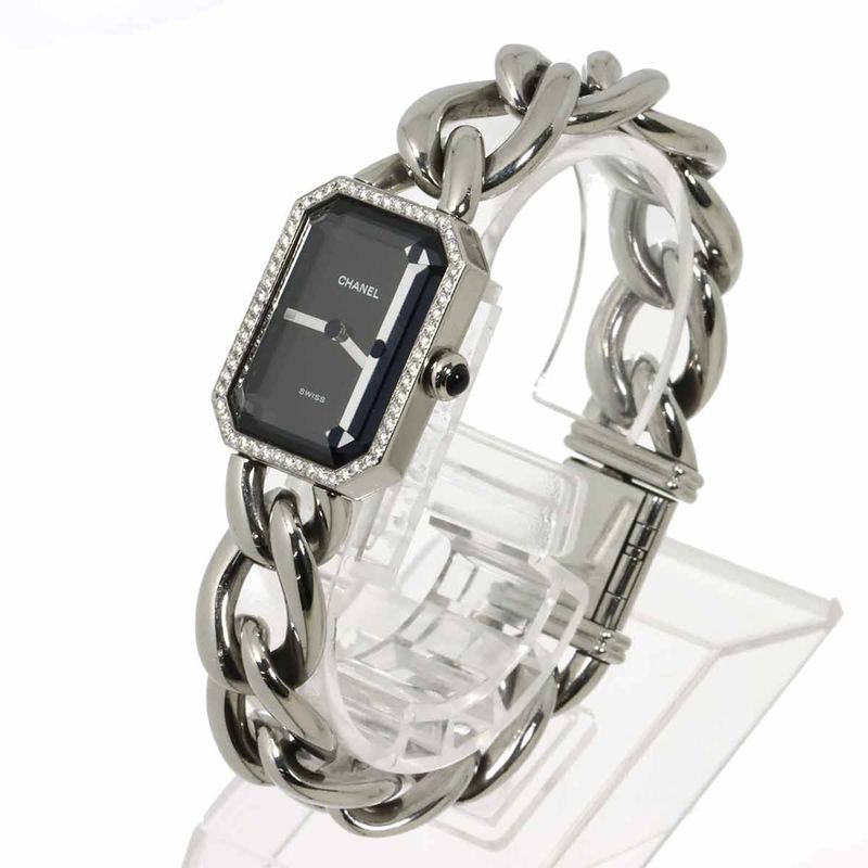 Chanel Premiere L Diamond Bezel Watch Black Quartz