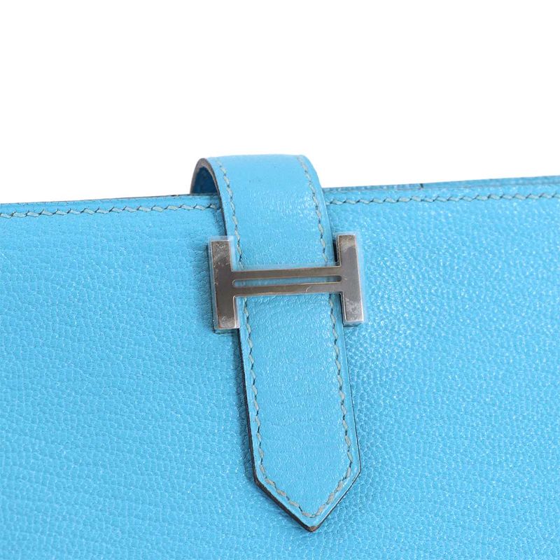Hermes Bearn Soufflet Bifold Wallet Chevre Celeste