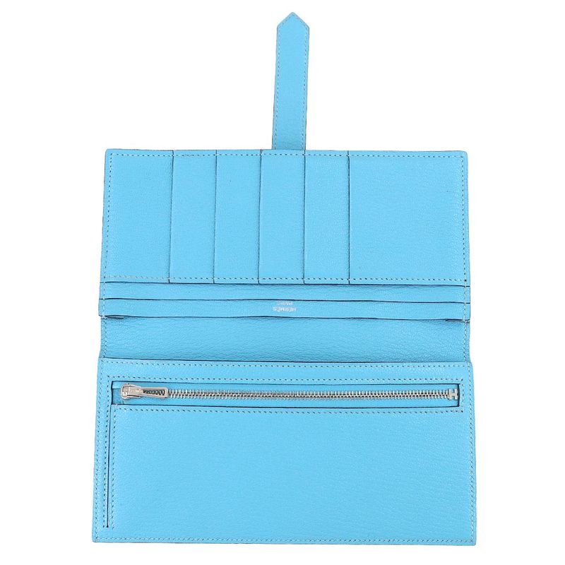 Hermes Bearn Soufflet Bifold Wallet Chevre Celeste