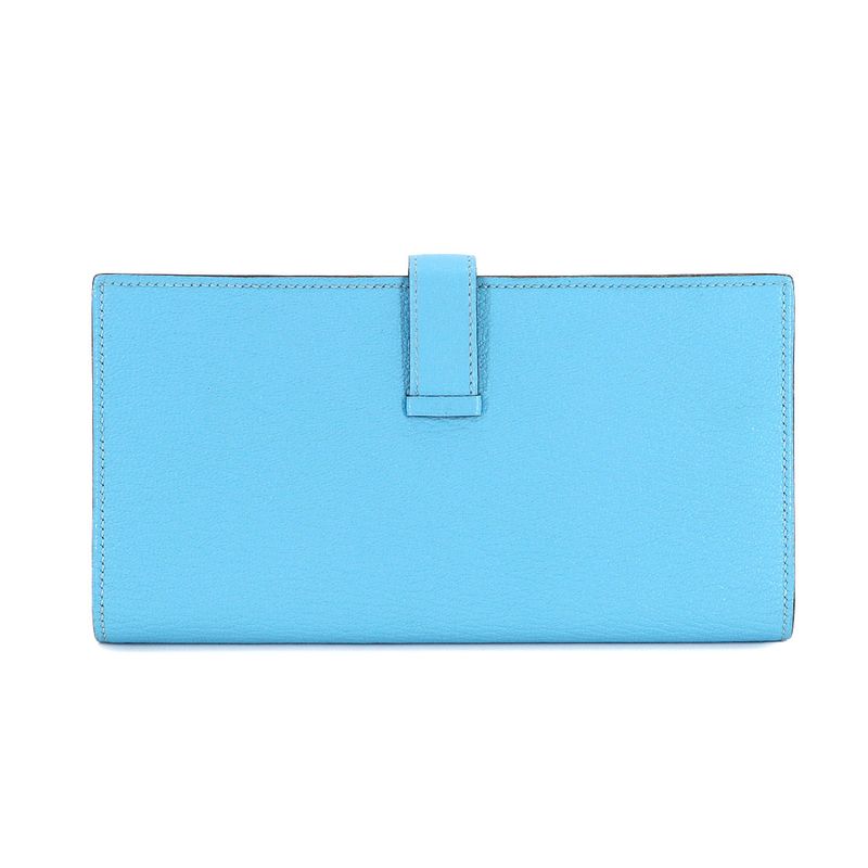 Hermes Bearn Soufflet Bifold Wallet Chevre Celeste