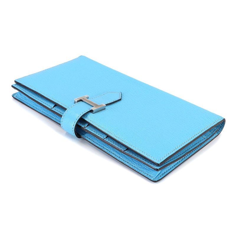 Hermes Bearn Soufflet Bifold Wallet Chevre Celeste