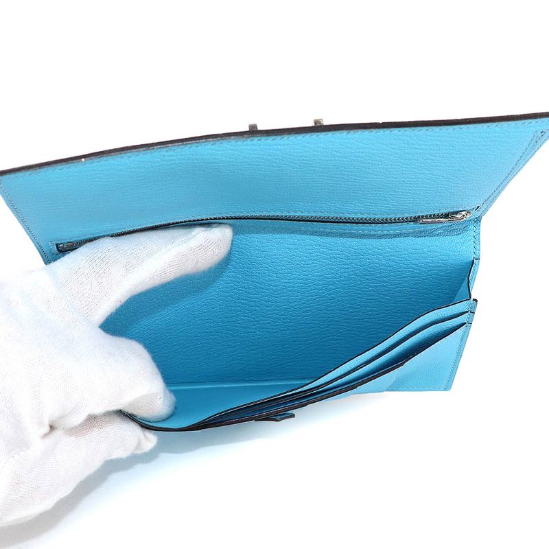 Hermes Bearn Soufflet Bifold Wallet Chevre Celeste