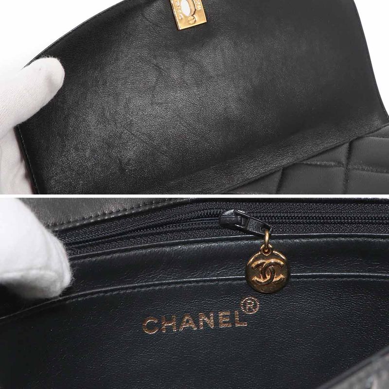 Chanel Diana Quilted 22 Chain Shoulder Bag Lambskin Black Vintage