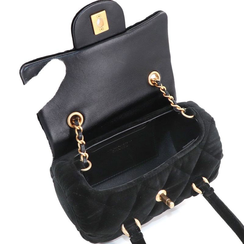 Chanel Quilted 2-Way Hand Chain Shoulder Bag Velvet Leather Main Item: Black