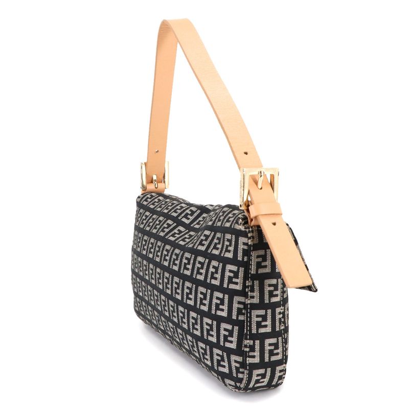 Fendi Zucchino Mamma Bucket Shoulder Bag Canvas Leather Black Gold Main Item: