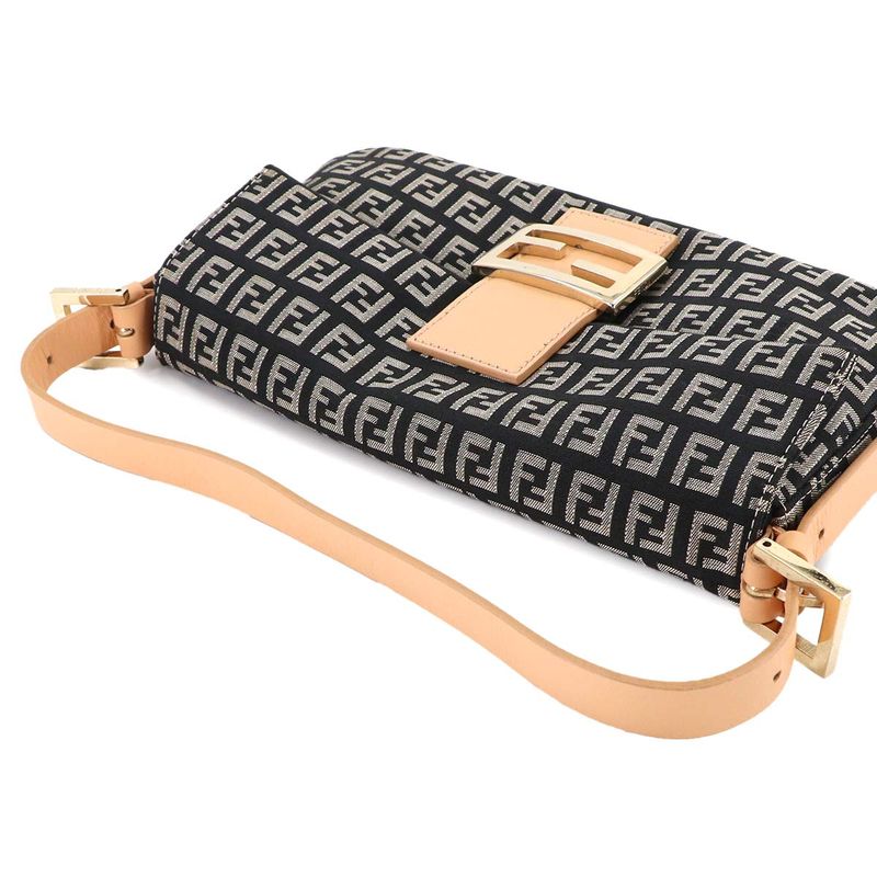 Fendi Zucchino Mamma Bucket Shoulder Bag Canvas Leather Black Gold Main Item: