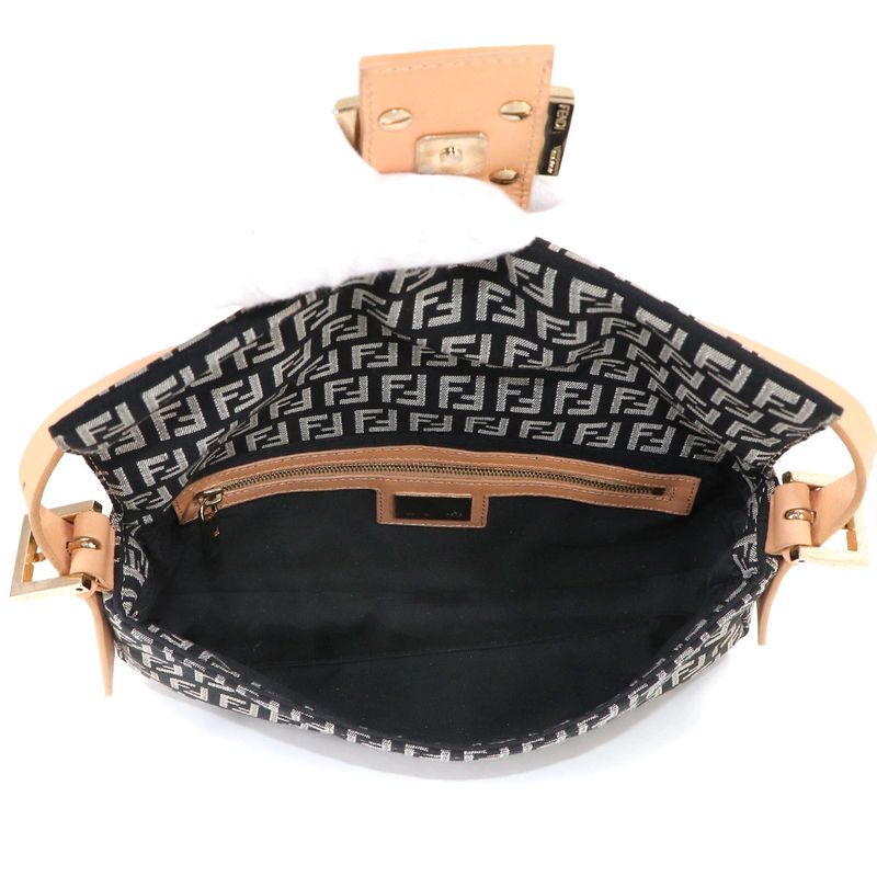 Fendi Zucchino Mamma Bucket Shoulder Bag Canvas Leather Black Gold Main Item: