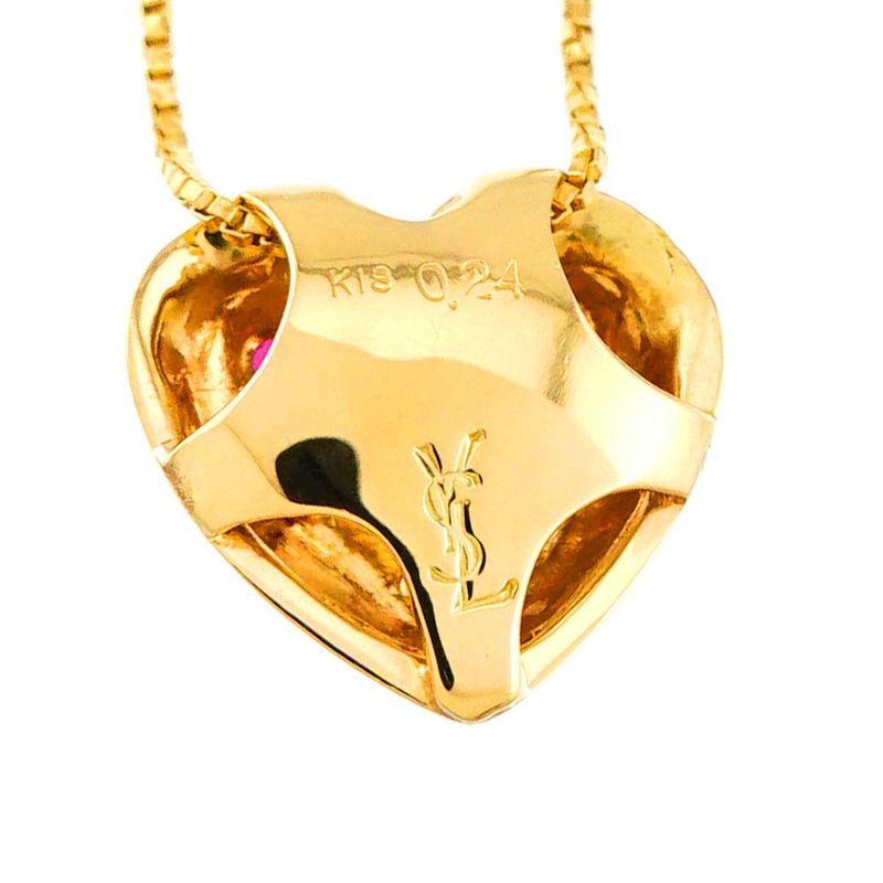 Saint Laurent Yves Ruby Heart Necklace 18K YG Yellow Gold