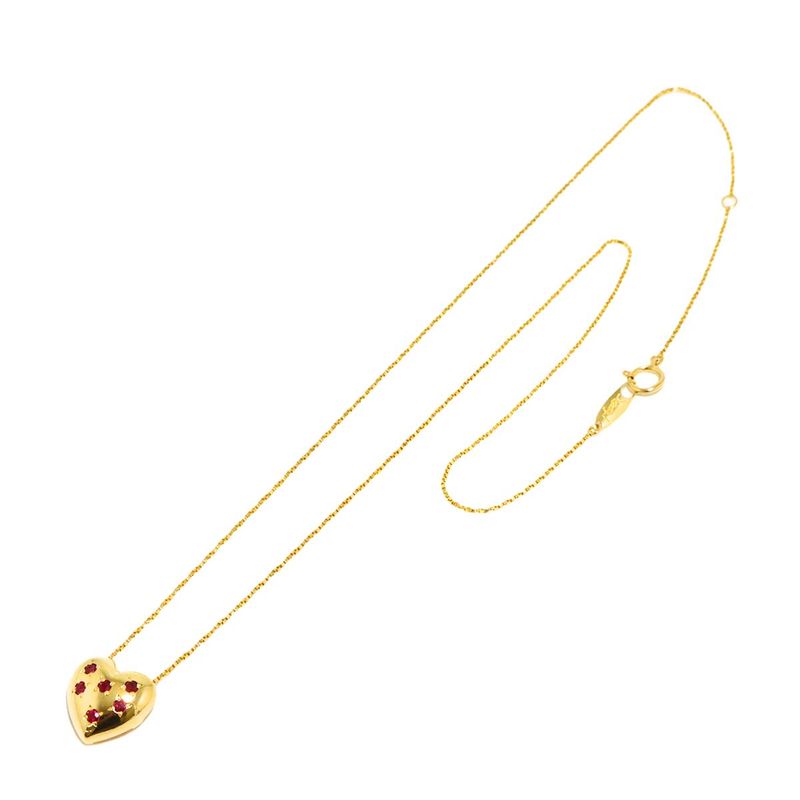 Saint Laurent Yves Ruby Heart Necklace 18K YG Yellow Gold
