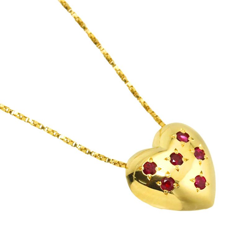 Saint Laurent Yves Ruby Heart Necklace 18K YG Yellow Gold