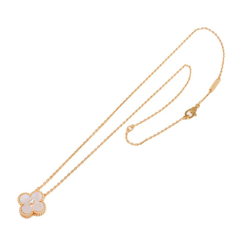 Van Cleef & Arpels Vintage Alhambra Pink Shell Diamond Necklace