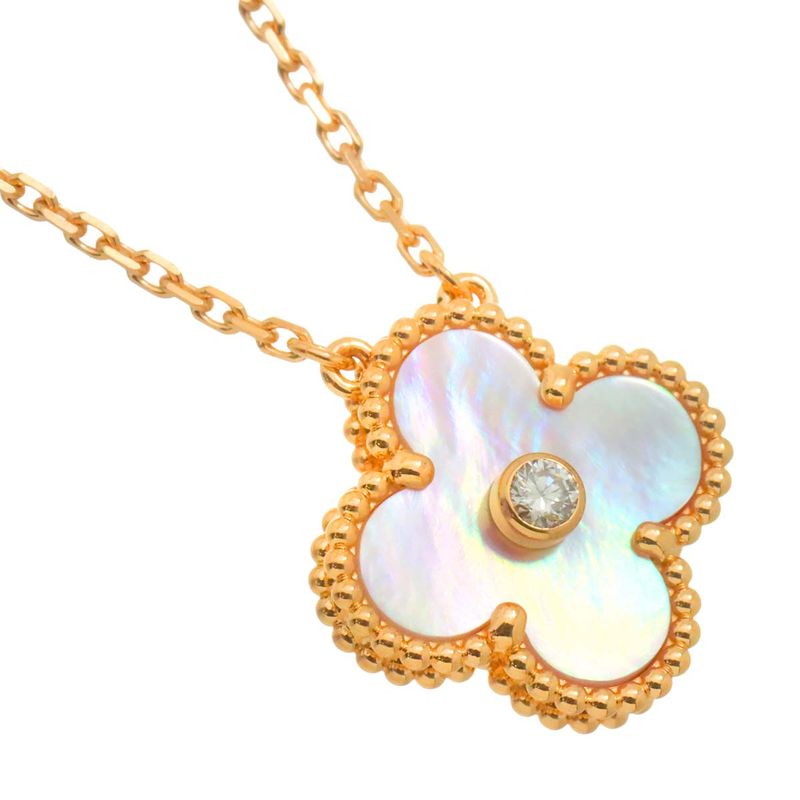 Van Cleef & Arpels Vintage Alhambra Pink Shell Diamond Necklace