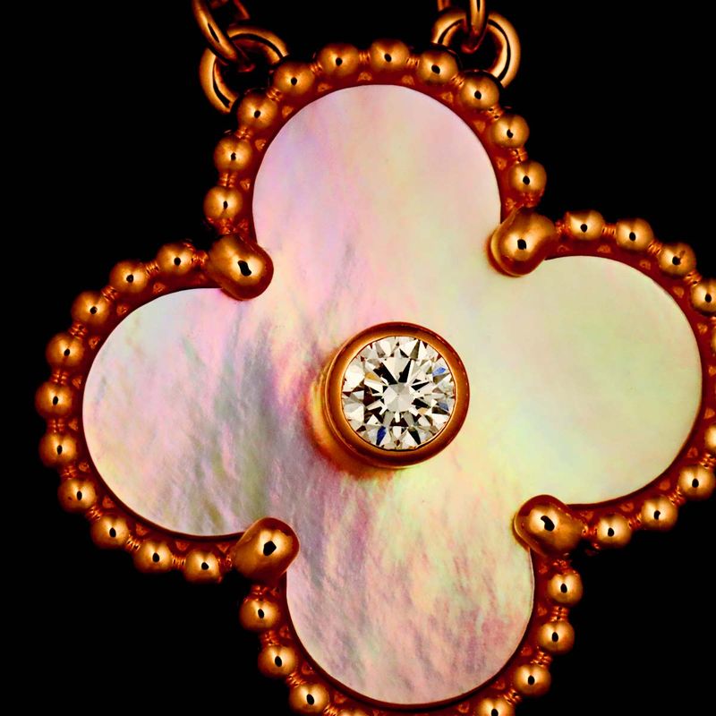 Van Cleef & Arpels Vintage Alhambra Pink Shell Diamond Necklace