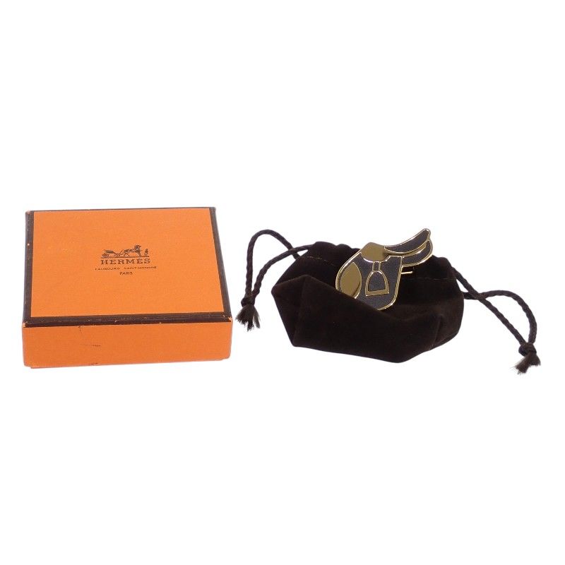 Hermes A Cheval Scarf Ring Metal Black Gold