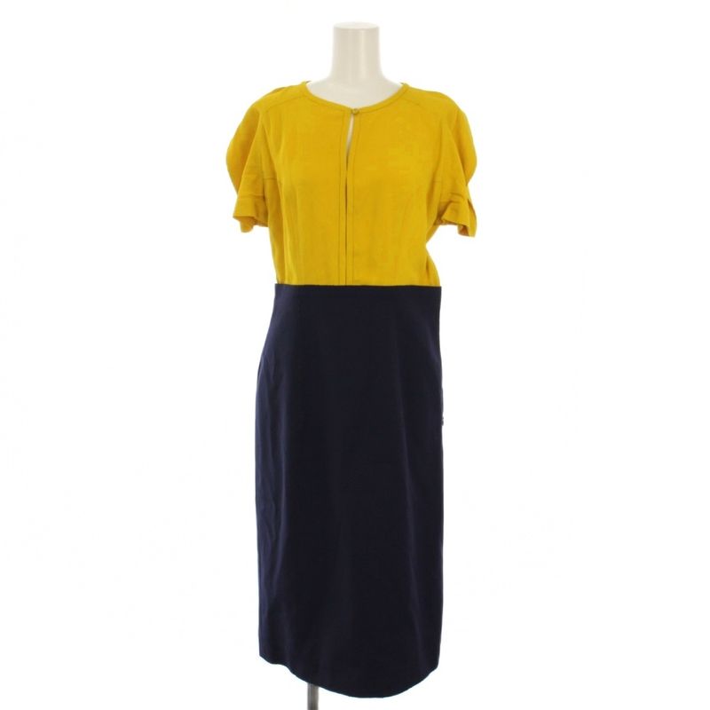 Fendi Dress Long Short Sleeve Bicolor 40 Yellow Navy B2Y