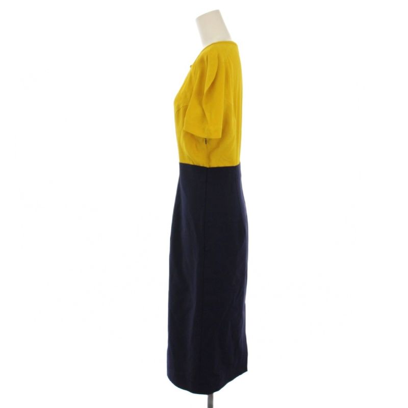 Fendi Dress Long Short Sleeve Bicolor 40 Yellow Navy B2Y