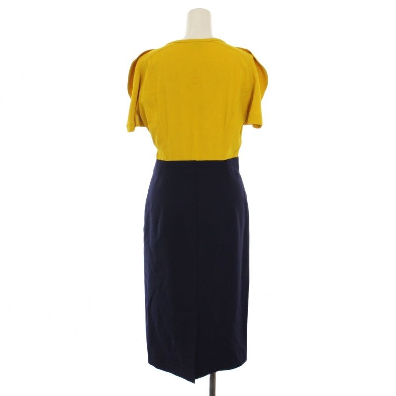 Fendi Dress Long Short Sleeve Bicolor 40 Yellow Navy B2Y