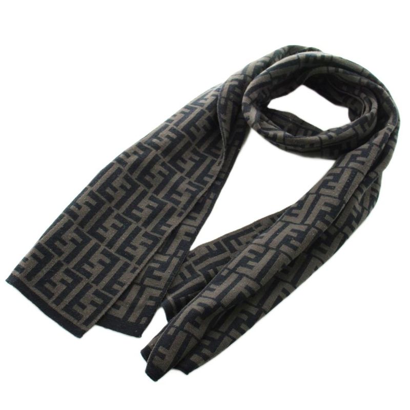 Fendi Scarf Shawl Zucca Pattern Logo Black Gray KU Black,