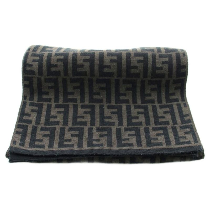Fendi Scarf Shawl Zucca Pattern Logo Black Gray KU Black,