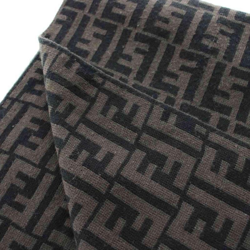 Fendi Scarf Shawl Zucca Pattern Logo Black Gray KU Black,