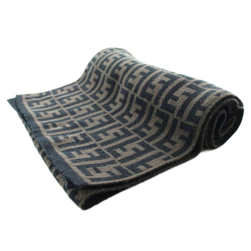 Fendi Scarf Shawl Zucca Pattern Logo Black Gray KU Black,
