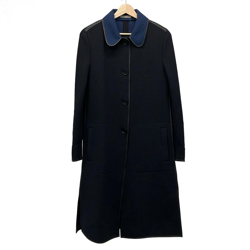 Bottega Veneta Coat 38 S Black Navy Long Sleeves Partial X