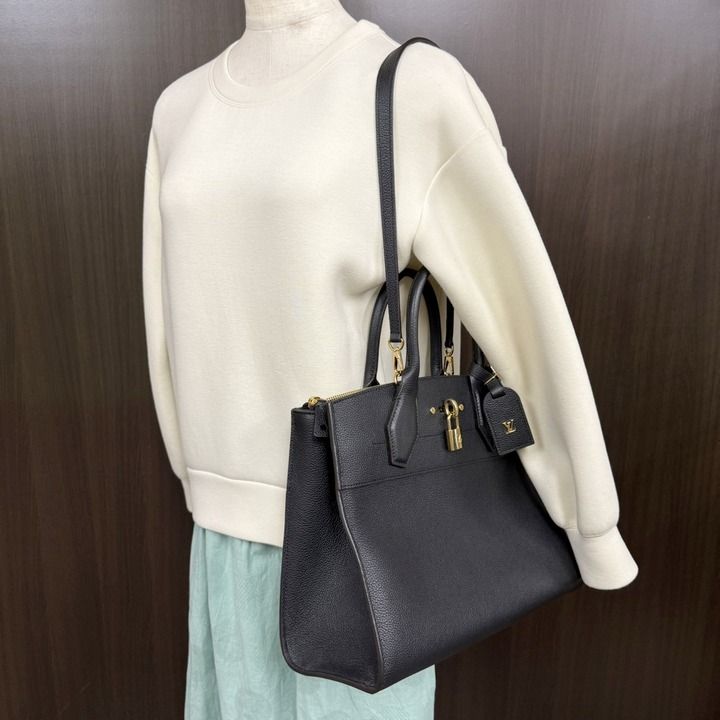 Louis Vuitton City Steamer MM 2-Way Shoulder Bag Leather Noir Black :noir