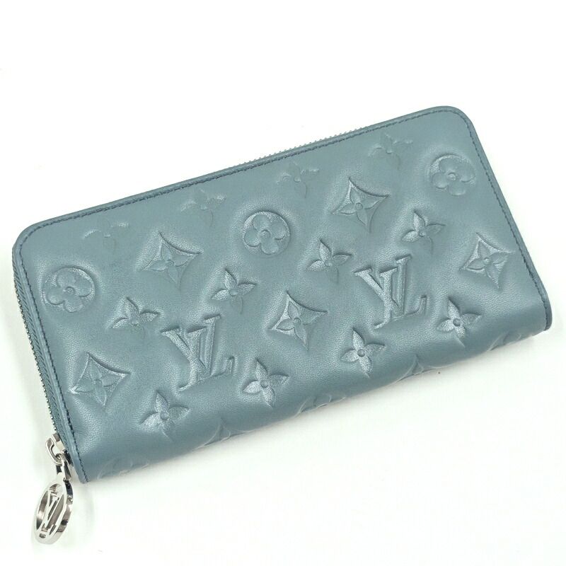 Louis Vuitton Zippy Wallet Monogram Embossed Blue Glacier
