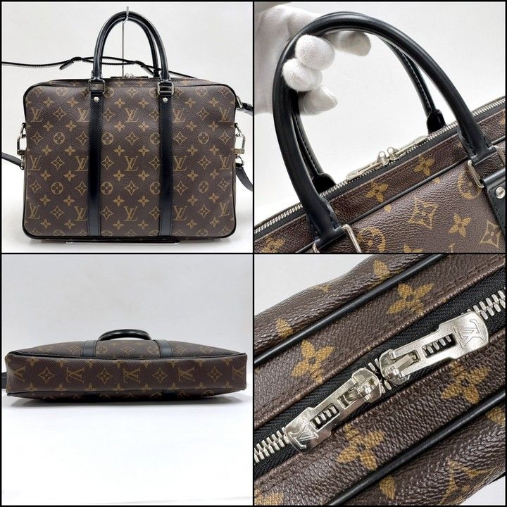 Louis Vuitton Porte Documents Voyage PM Business Bag Monogram Macassar Brown Black