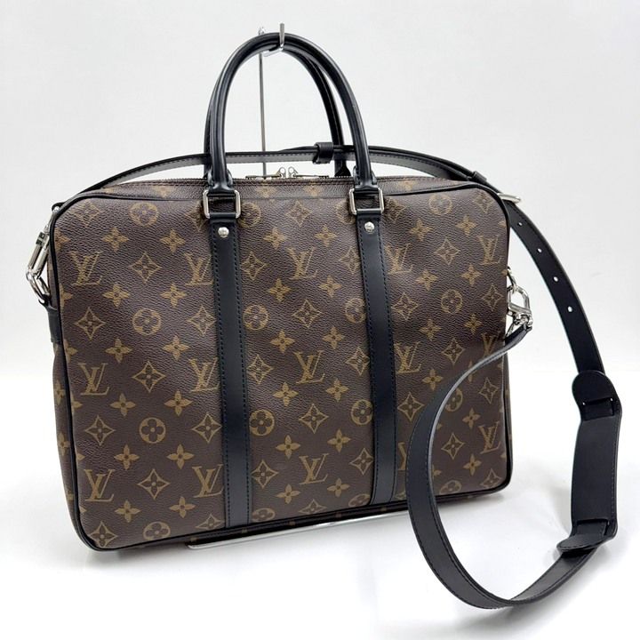Louis Vuitton Porte Documents Voyage PM Business Bag Monogram Macassar Brown Black